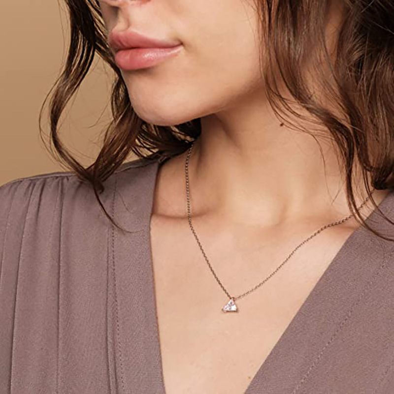 925 Sterling Silver Triangle Pendant Necklace French Classic Style
